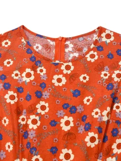 Fashion Retro Stage 1950s Cotton Sleeveless All-Over Floral Belted Jumpsuit