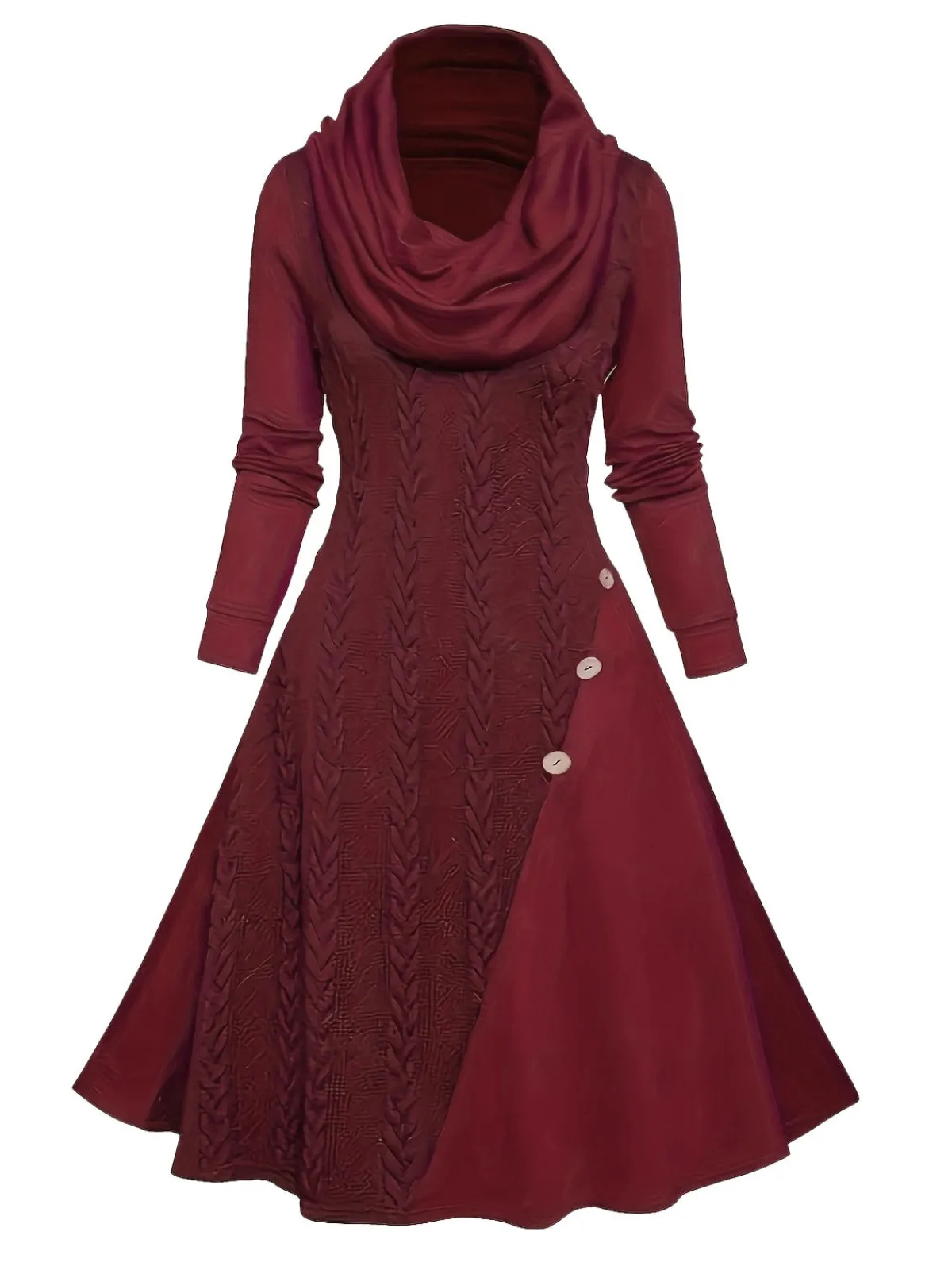 Sale Retro Stage 1950s Cowl Neck Knit Patchwork Swing Dress