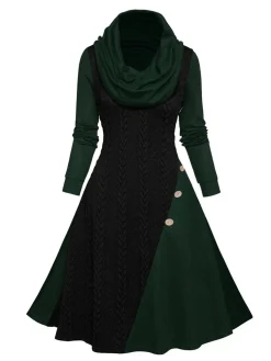 Sale Retro Stage 1950s Cowl Neck Knit Patchwork Swing Dress