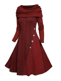 Sale Retro Stage 1950s Cowl Neck Knit Patchwork Swing Dress
