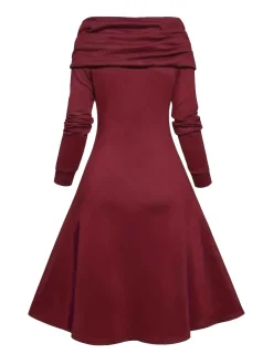 Sale Retro Stage 1950s Cowl Neck Knit Patchwork Swing Dress