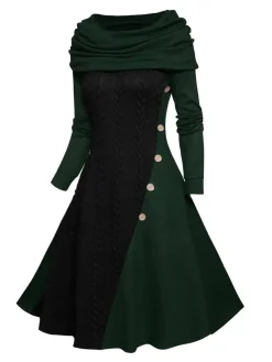 Sale Retro Stage 1950s Cowl Neck Knit Patchwork Swing Dress