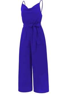 Hot Retro Stage 1930s Cowl Neck Spaghetti Strap Solid Belted Jumpsuit