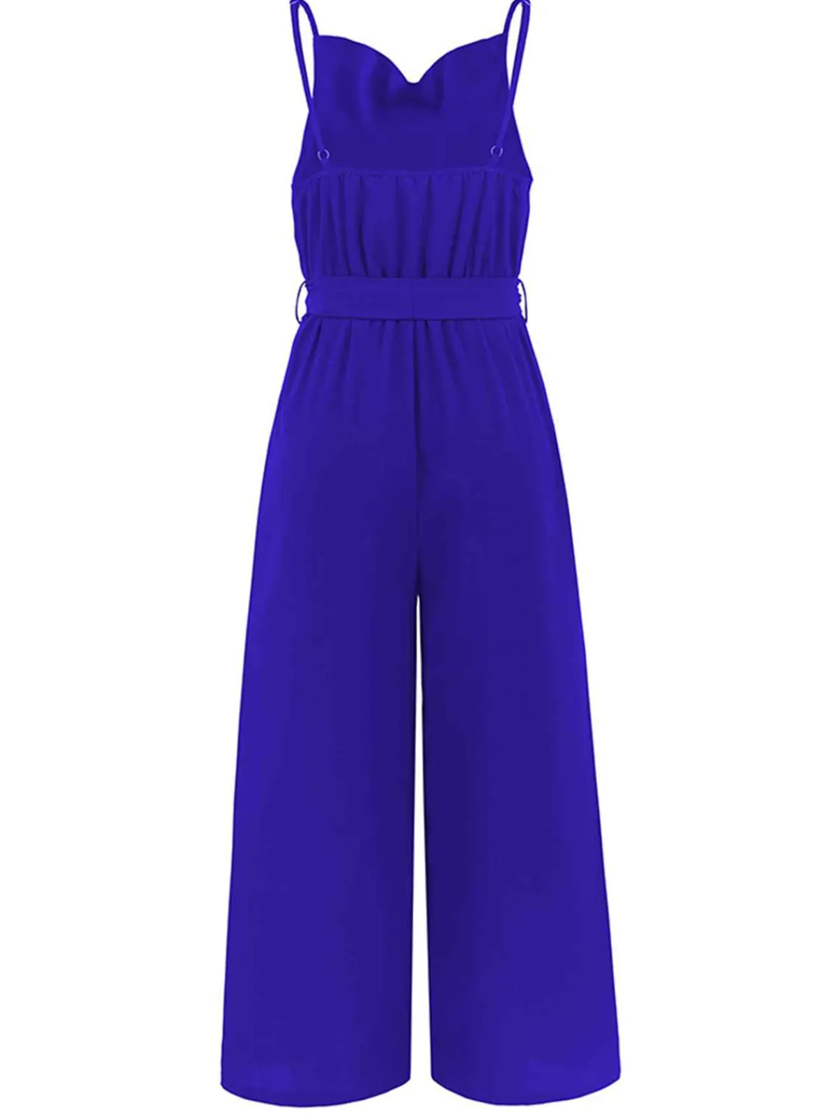 Hot Retro Stage 1930s Cowl Neck Spaghetti Strap Solid Belted Jumpsuit