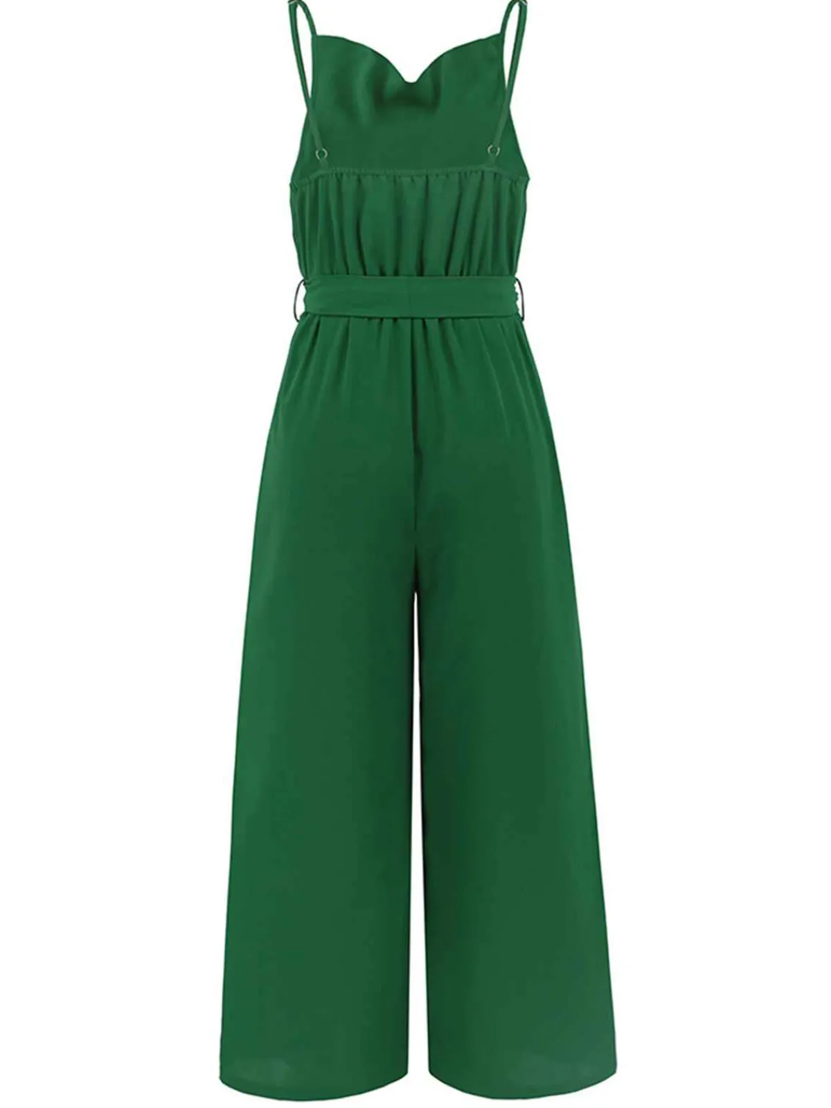 Hot Retro Stage 1930s Cowl Neck Spaghetti Strap Solid Belted Jumpsuit