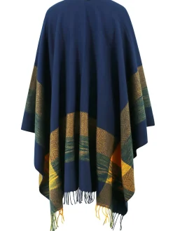 Hot Retro Stage 1950s Cozy Windproof Striped Tassel Poncho Coat