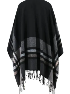 Hot Retro Stage 1950s Cozy Windproof Striped Tassel Poncho Coat