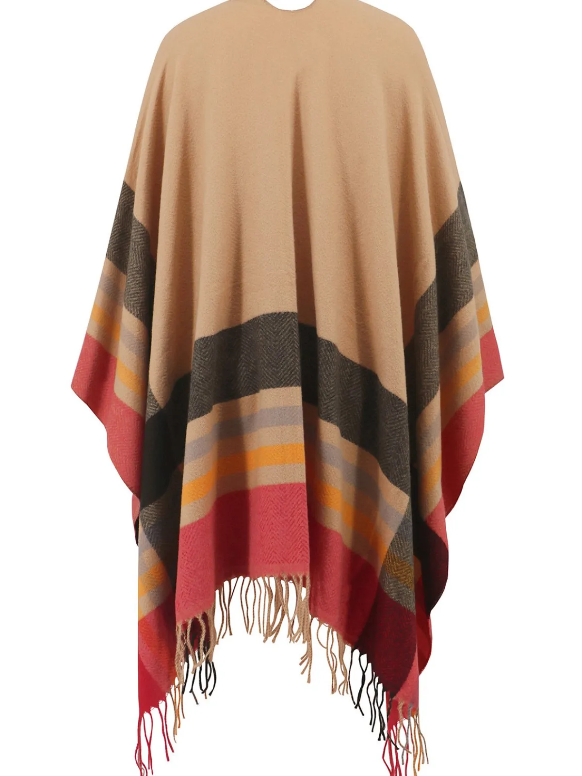 Hot Retro Stage 1950s Cozy Windproof Striped Tassel Poncho Coat