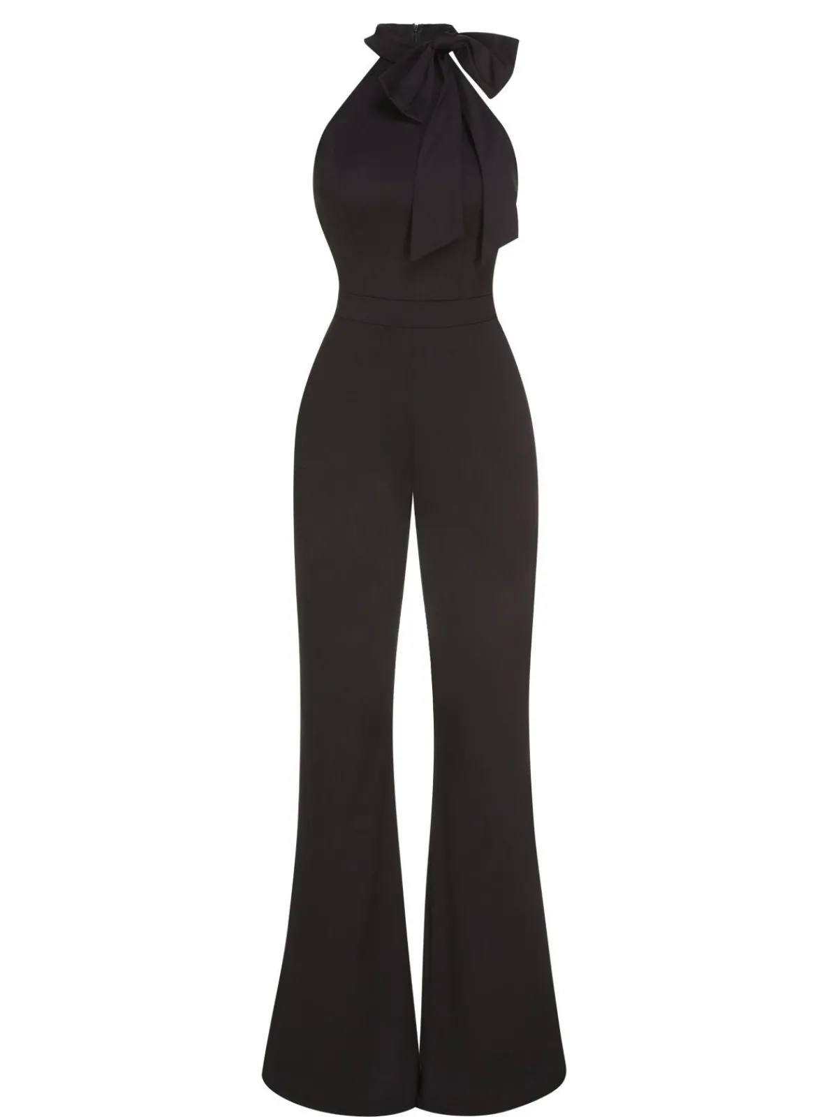 Outlet Retro Stage 1960s Crewl Halter Bow Solid Jumpsuit