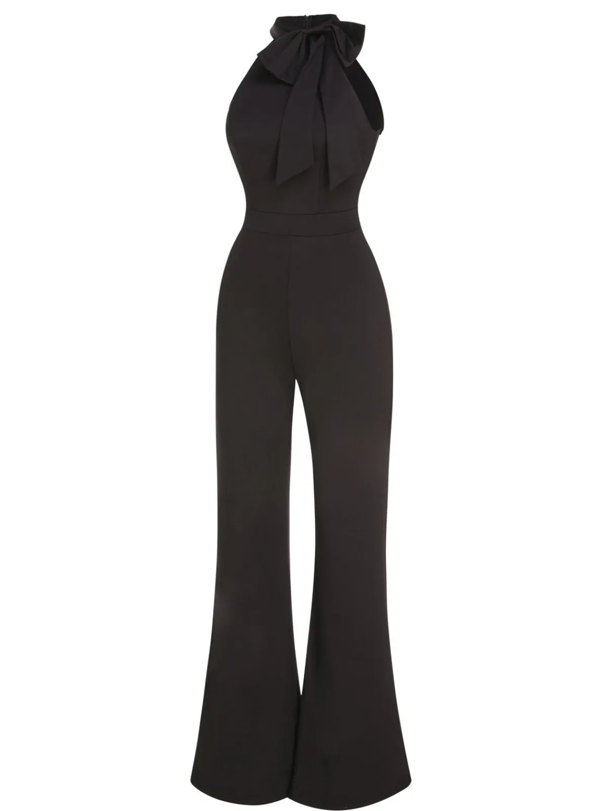 Outlet Retro Stage 1960s Crewl Halter Bow Solid Jumpsuit