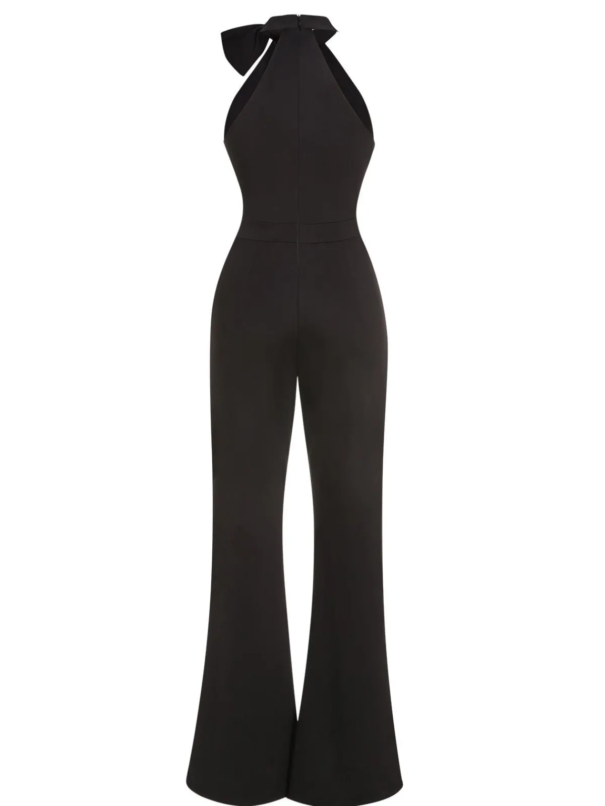 Outlet Retro Stage 1960s Crewl Halter Bow Solid Jumpsuit