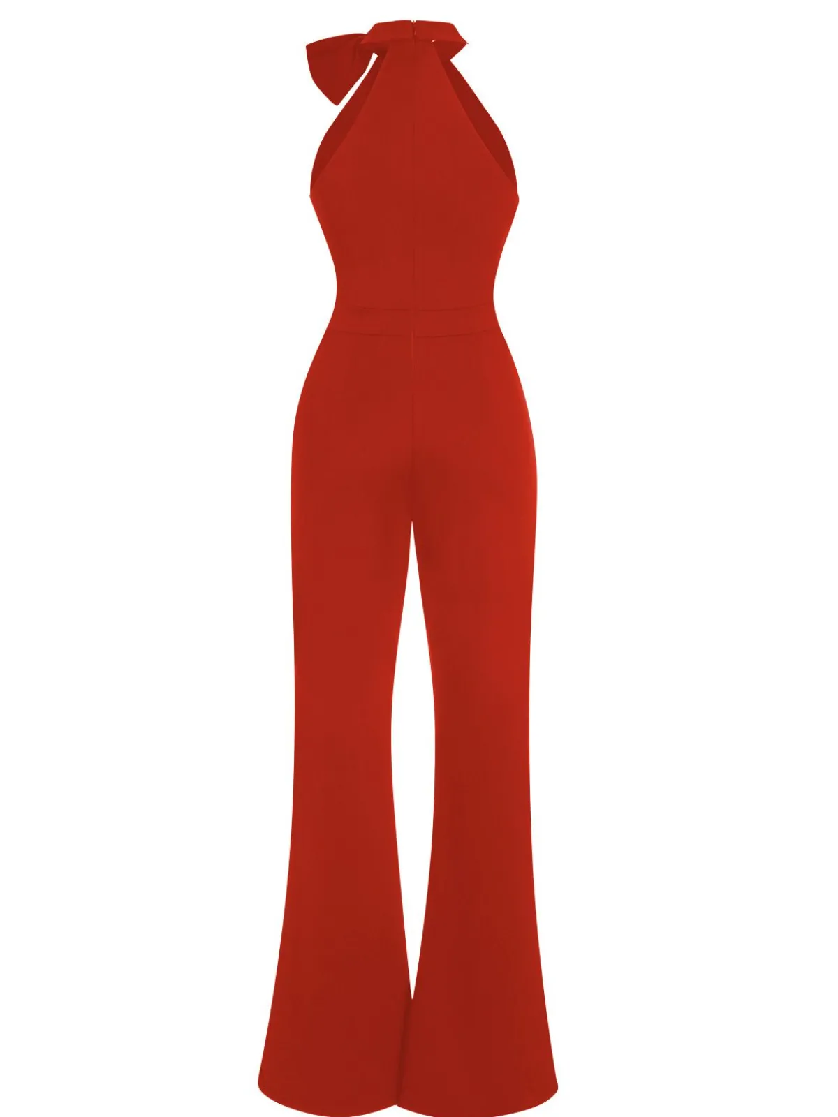 Outlet Retro Stage 1960s Crewl Halter Bow Solid Jumpsuit