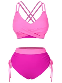 Discount Retro Stage 1940s Criss-Cross High-Waist Side-Tie Bikini