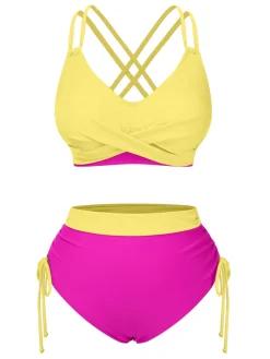 Discount Retro Stage 1940s Criss-Cross High-Waist Side-Tie Bikini