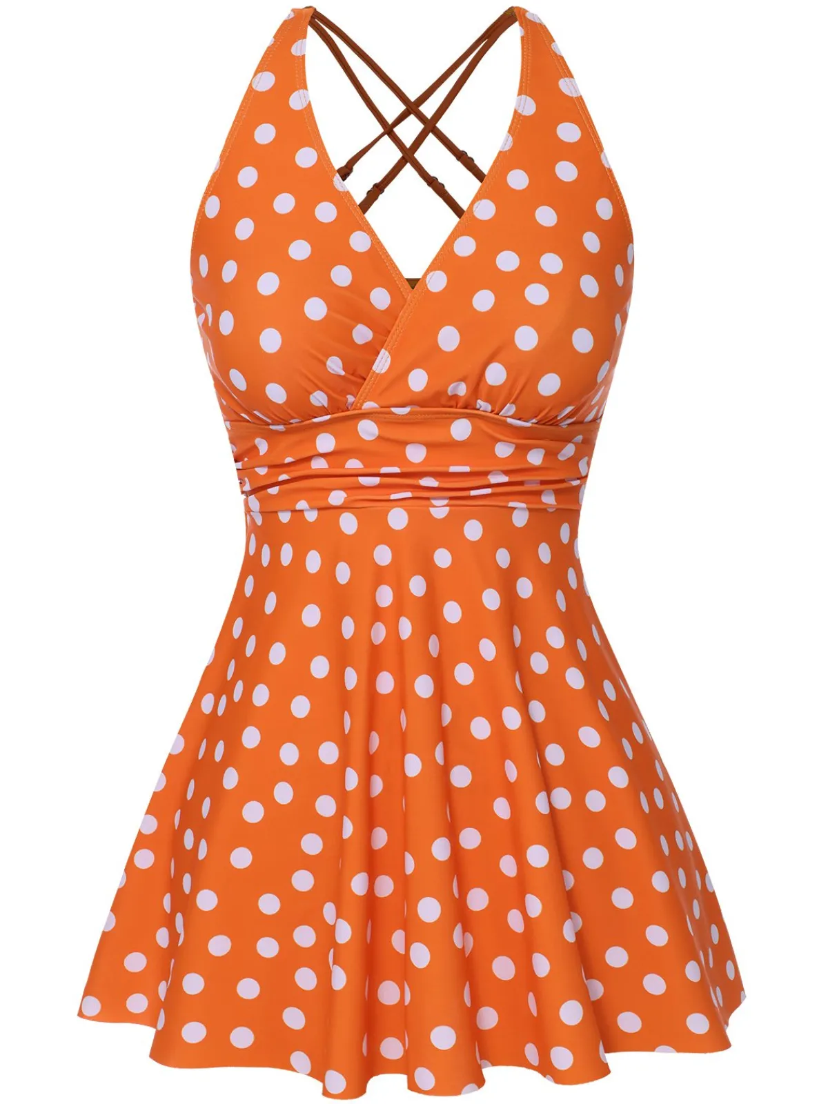 Online Retro Stage 1930s Cross Straps Polka Dots Swimsuit