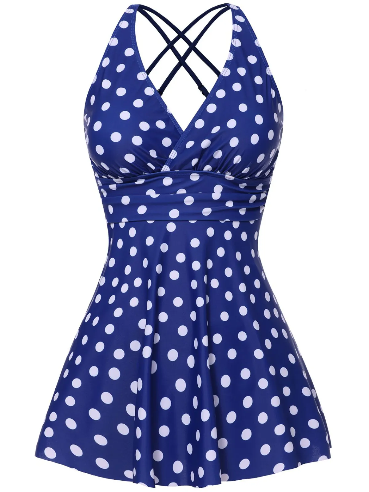 Online Retro Stage 1930s Cross Straps Polka Dots Swimsuit
