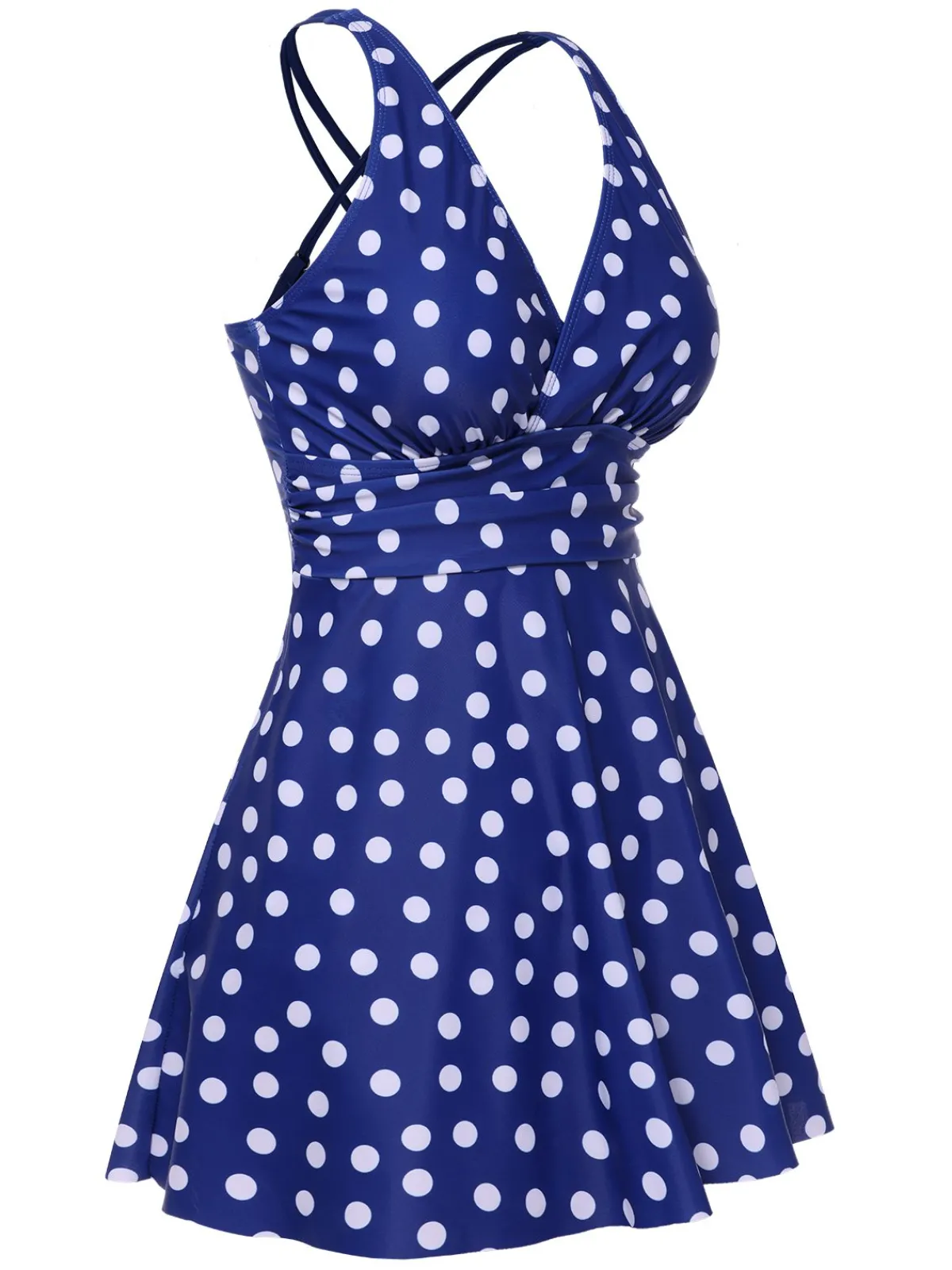 Online Retro Stage 1930s Cross Straps Polka Dots Swimsuit