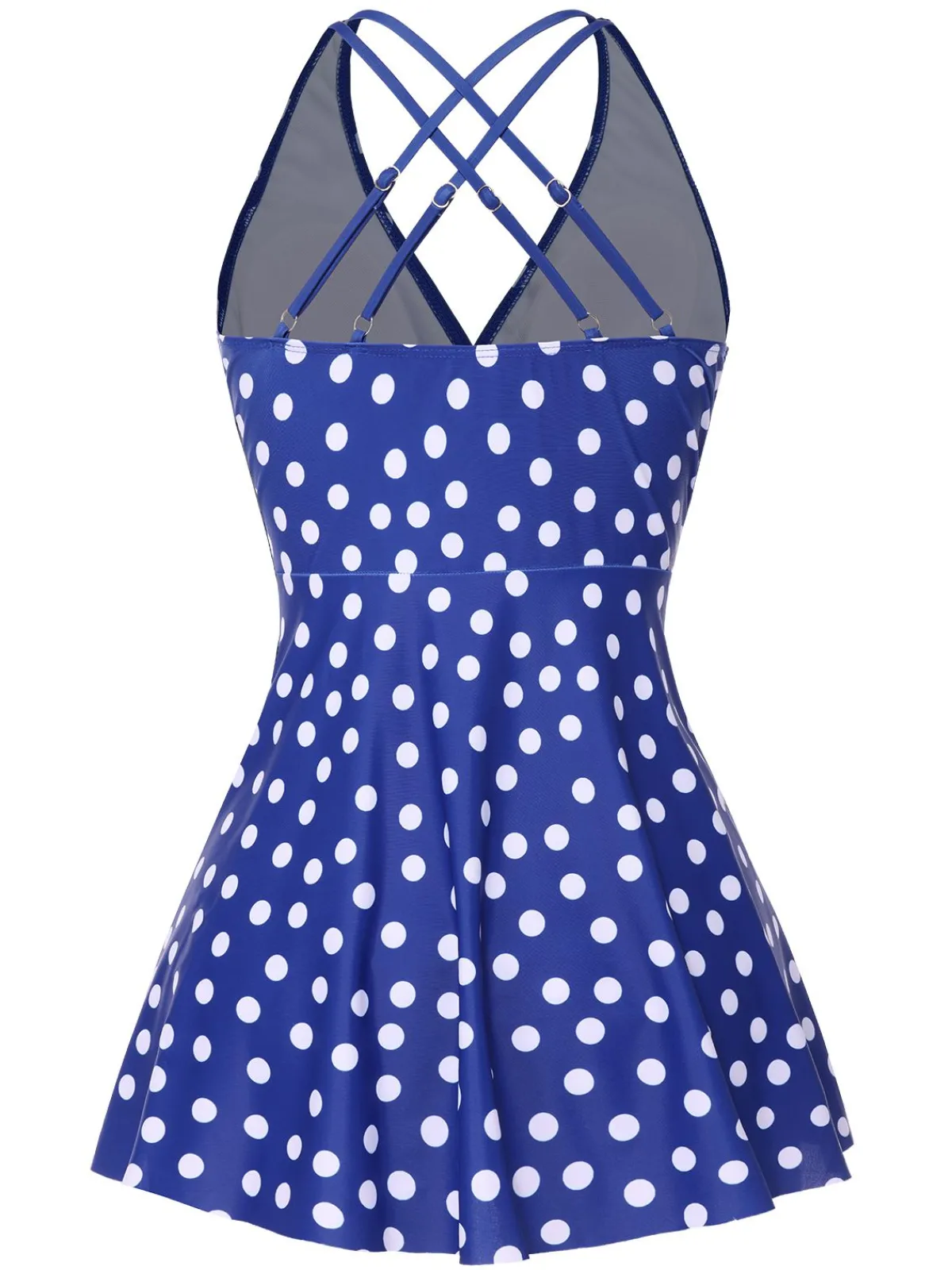 Online Retro Stage 1930s Cross Straps Polka Dots Swimsuit