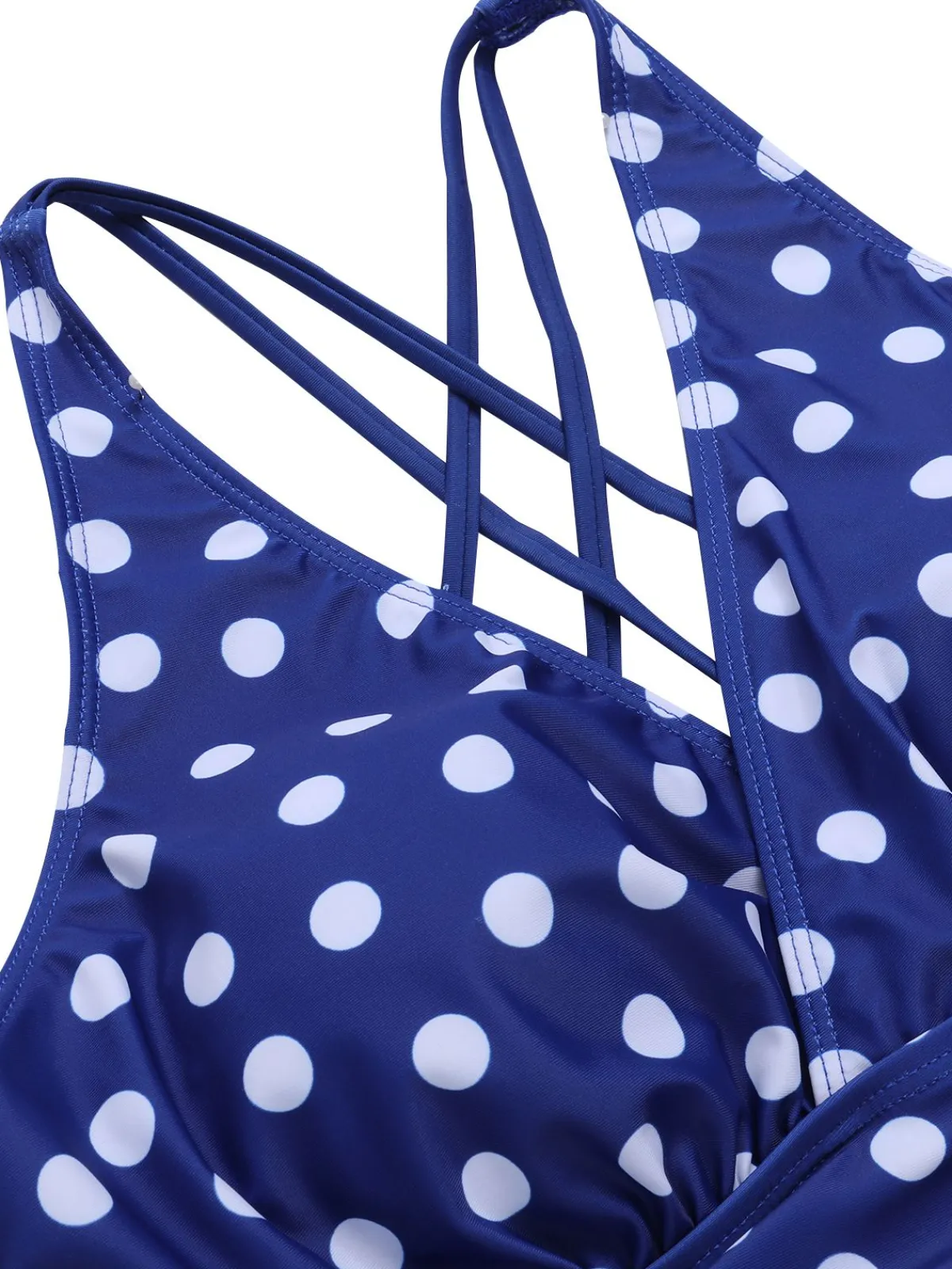 Online Retro Stage 1930s Cross Straps Polka Dots Swimsuit