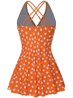 Online Retro Stage 1930s Cross Straps Polka Dots Swimsuit