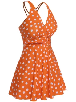 Online Retro Stage 1930s Cross Straps Polka Dots Swimsuit