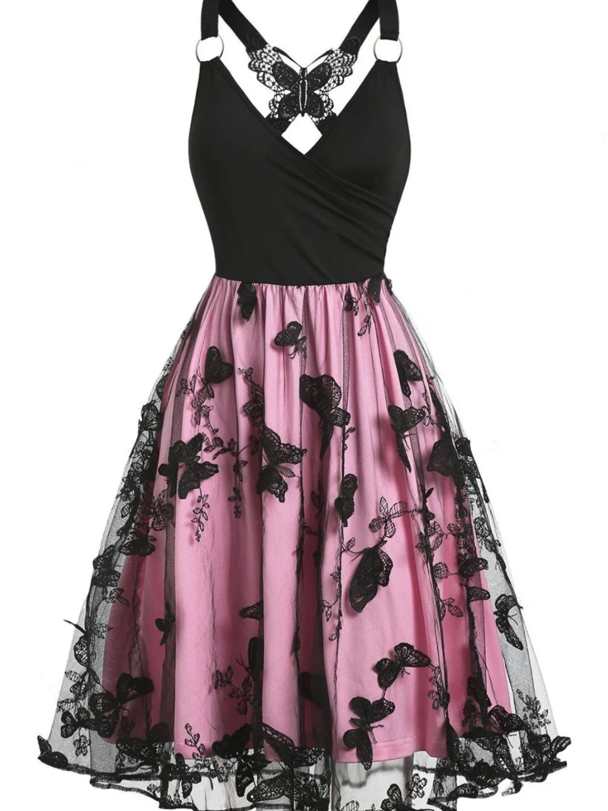 Discount Retro Stage 1950s 3D Butterfly Embroidered Patchwork Dress