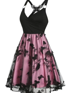 Discount Retro Stage 1950s 3D Butterfly Embroidered Patchwork Dress