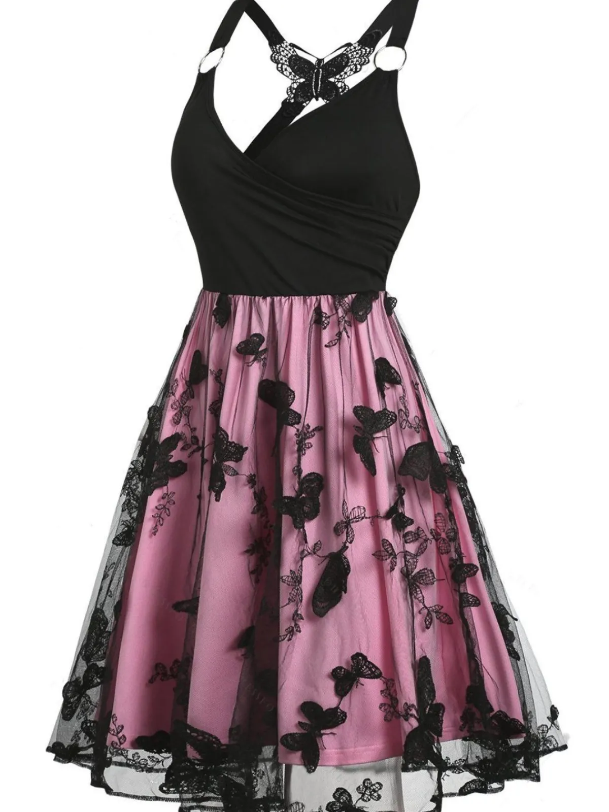 Discount Retro Stage 1950s 3D Butterfly Embroidered Patchwork Dress
