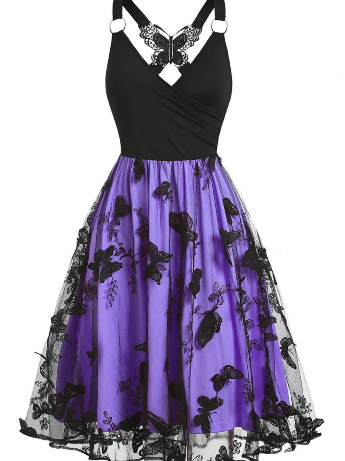 Discount Retro Stage 1950s 3D Butterfly Embroidered Patchwork Dress