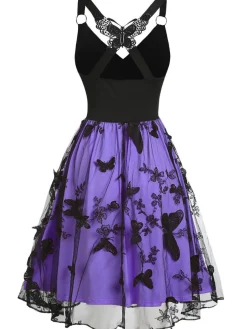 Discount Retro Stage 1950s 3D Butterfly Embroidered Patchwork Dress