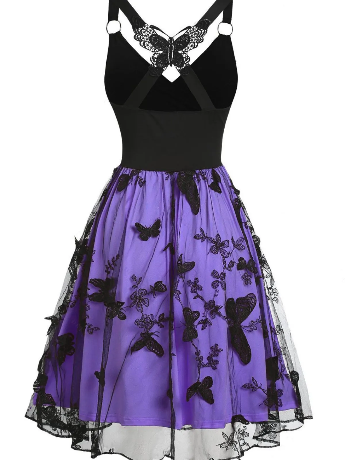 Discount Retro Stage 1950s 3D Butterfly Embroidered Patchwork Dress