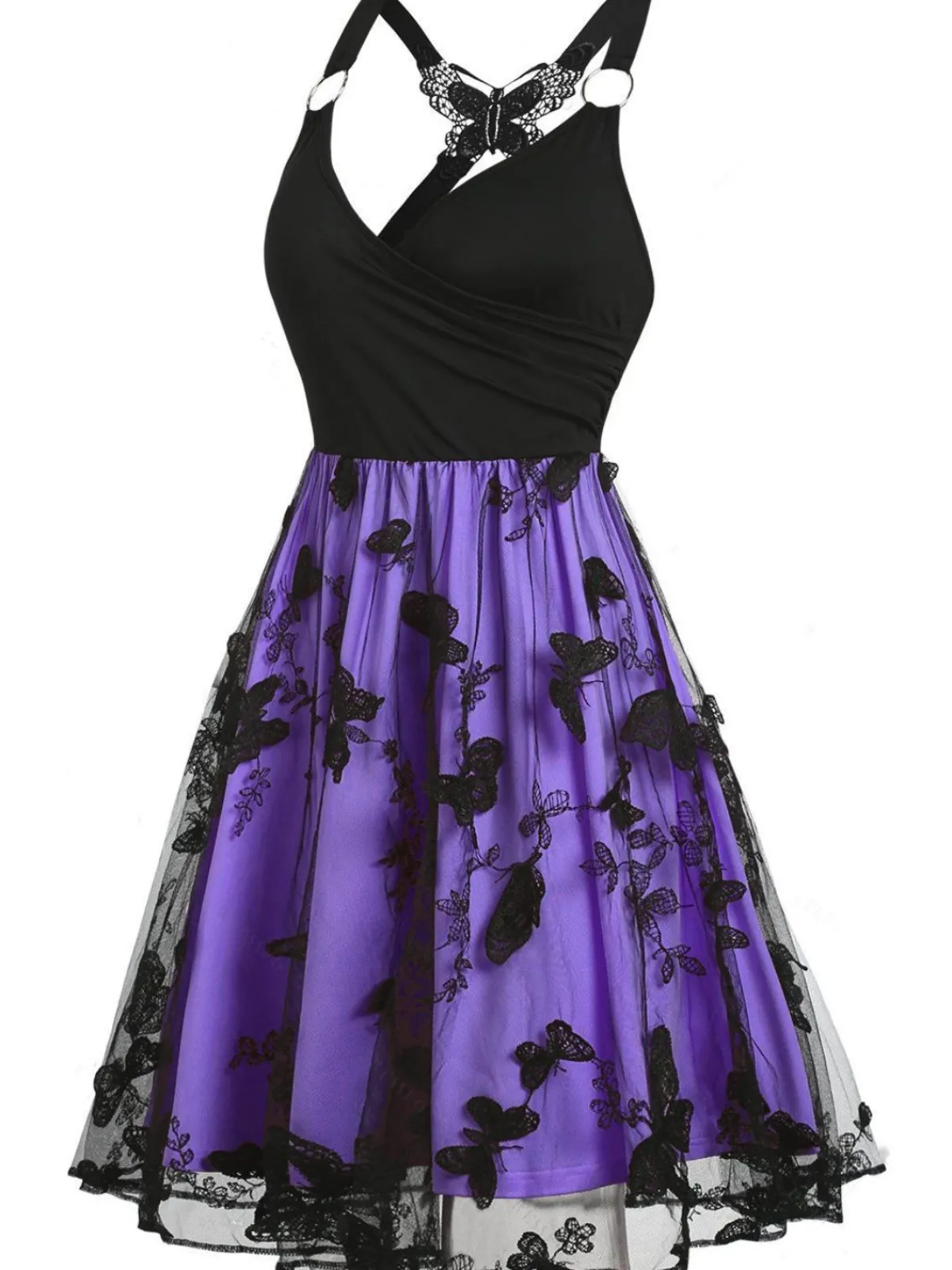 Discount Retro Stage 1950s 3D Butterfly Embroidered Patchwork Dress