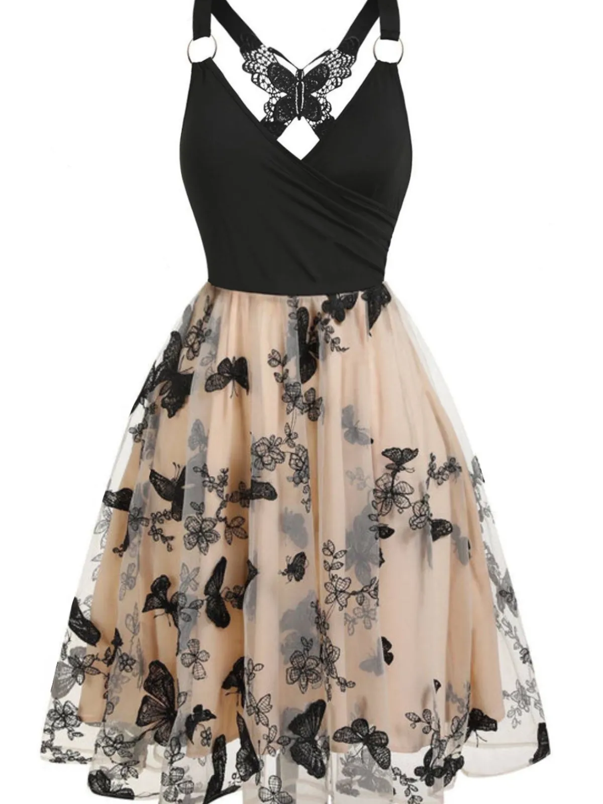 Discount Retro Stage 1950s 3D Butterfly Embroidered Patchwork Dress