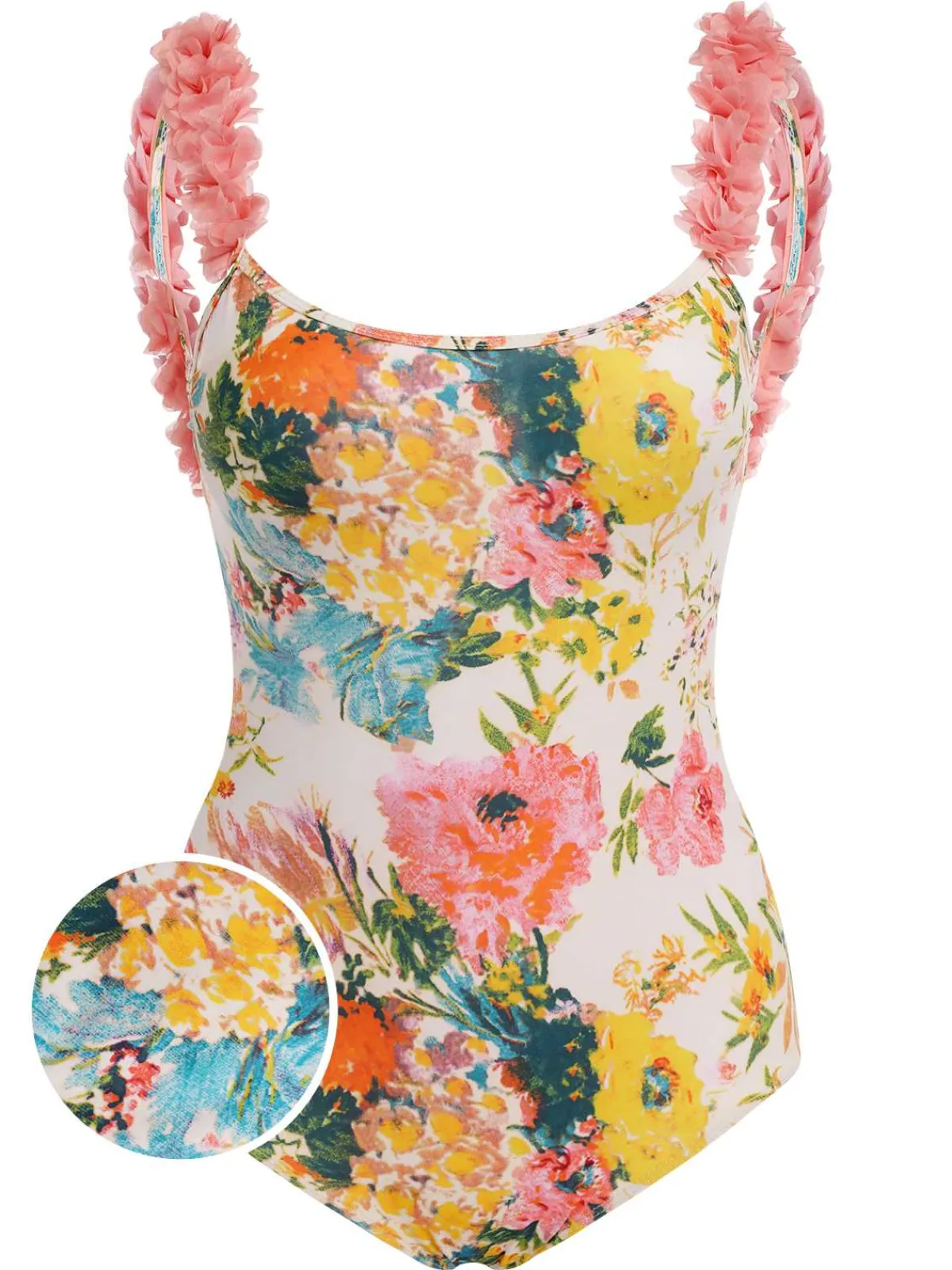 Hot Retro Stage 1930s 3D Floral Strap Backless One-Piece Swimsuit