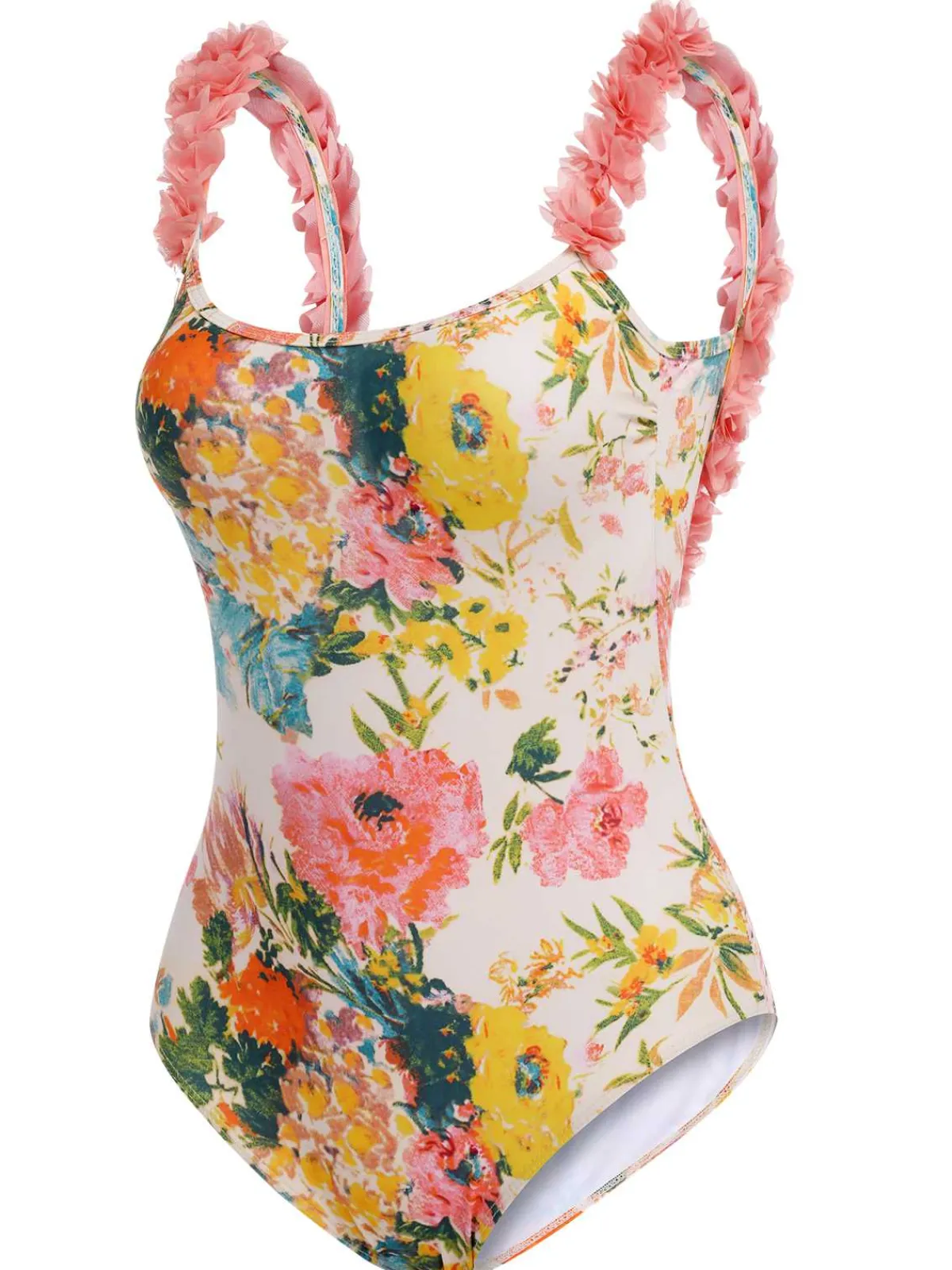 Hot Retro Stage 1930s 3D Floral Strap Backless One-Piece Swimsuit