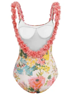 Hot Retro Stage 1930s 3D Floral Strap Backless One-Piece Swimsuit