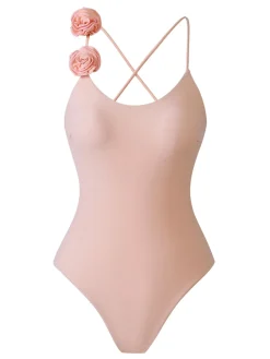 Outlet Retro Stage 1940s 3D Rose Back Cross Straps Swimsuit