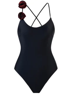 Outlet Retro Stage 1940s 3D Rose Back Cross Straps Swimsuit