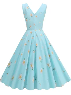 New Retro Stage 1950s Daisy & Strawberry Print Sleeveless Dress