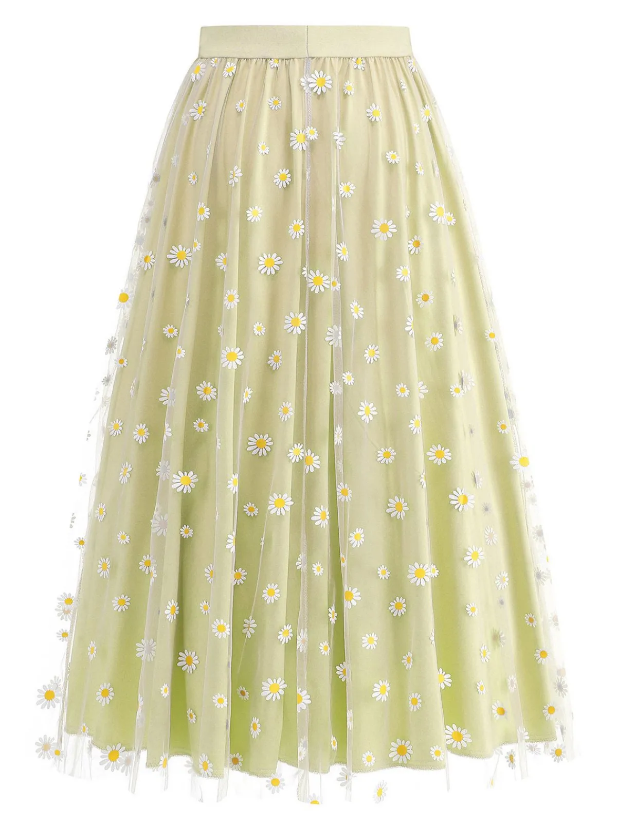 Clearance Retro Stage 1940s Daisy Mesh High Waist A-Line Skirt