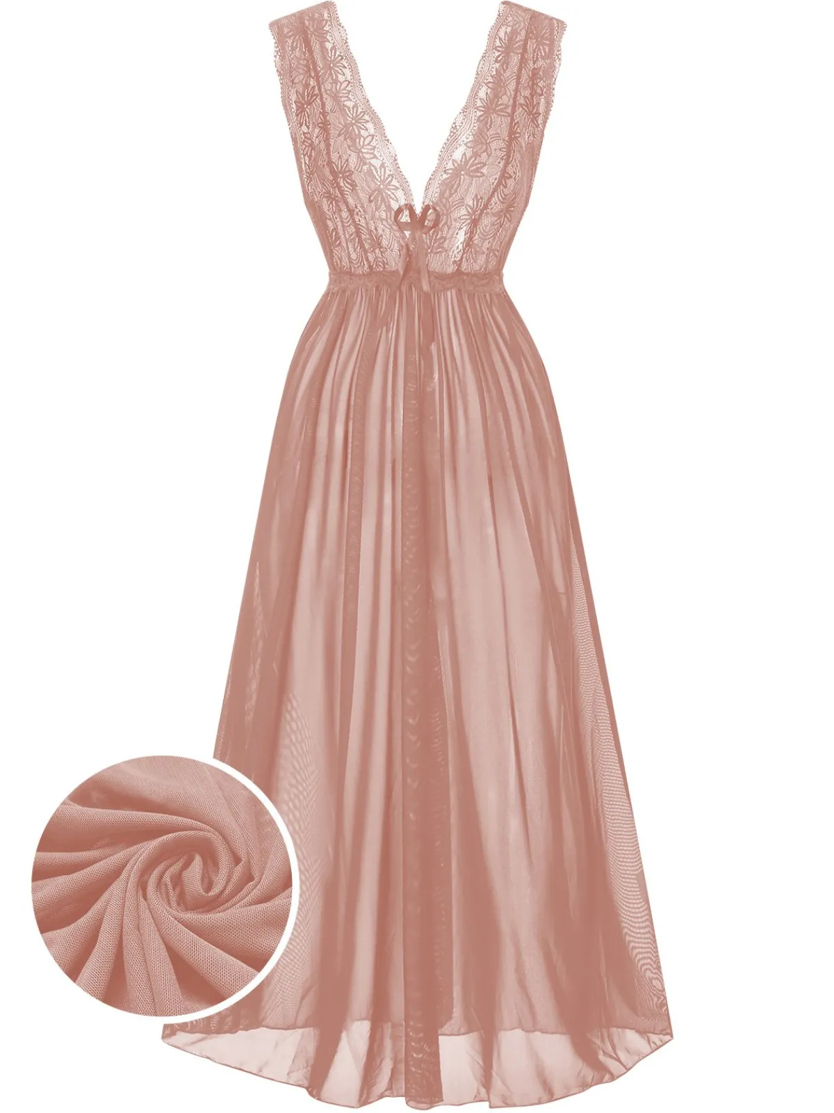 Best Retro Stage 1930s Deep V-Neck Lace Mesh Nightgown