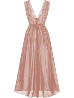 Best Retro Stage 1930s Deep V-Neck Lace Mesh Nightgown