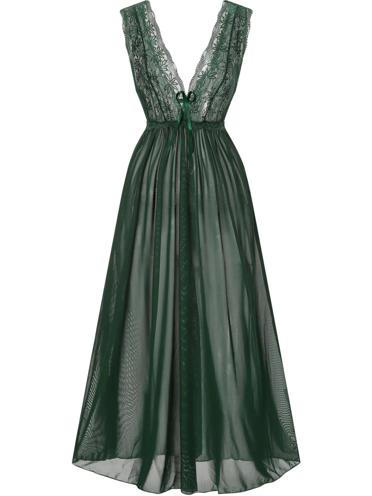 Best Retro Stage 1930s Deep V-Neck Lace Mesh Nightgown