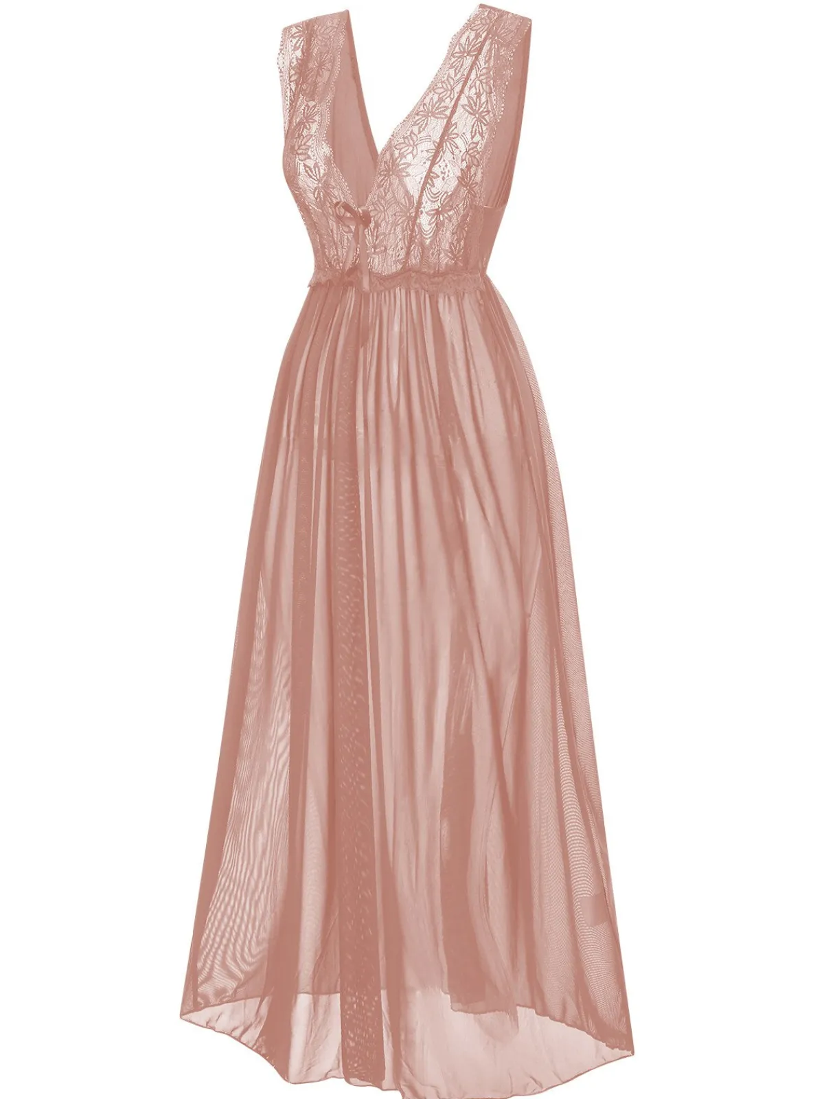 Best Retro Stage 1930s Deep V-Neck Lace Mesh Nightgown