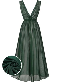 Outlet Retro Stage 1930s Deep V-Neck Lace Mesh Nightgown