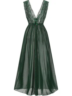 Outlet Retro Stage 1930s Deep V-Neck Lace Mesh Nightgown