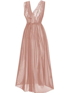 Outlet Retro Stage 1930s Deep V-Neck Lace Mesh Nightgown