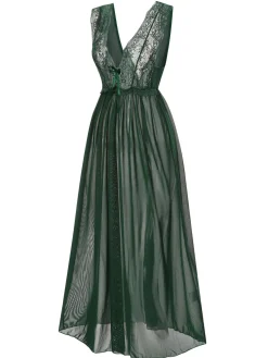 Outlet Retro Stage 1930s Deep V-Neck Lace Mesh Nightgown