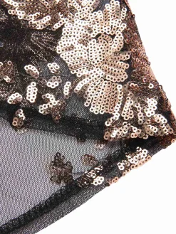 Hot Retro Stage 1930s Deep V-Neck Mesh Sequined Maxi Dress
