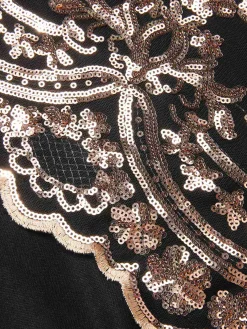 Clearance Retro Stage 1930s Deep V-Neck Mesh Sequined Maxi Dress